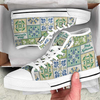 Mele Kalikimaka Hawaii Christmas High Top Shoes Omaomao Seamless Floral Motif LT9 Green - Polynesian Pride