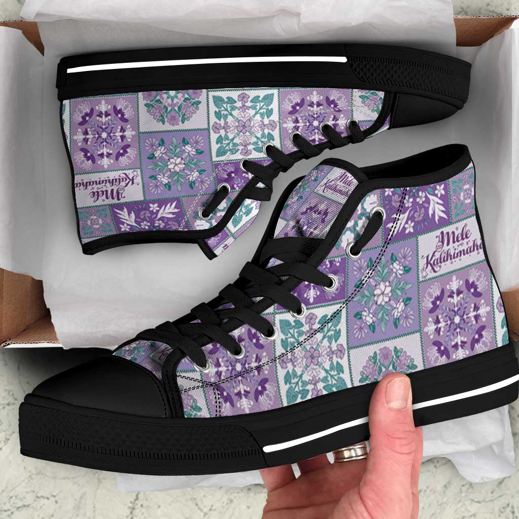 Mele Kalikimaka Hawaii Christmas High Top Shoes Poni Seamless Floral Motif - Polynesian Pride