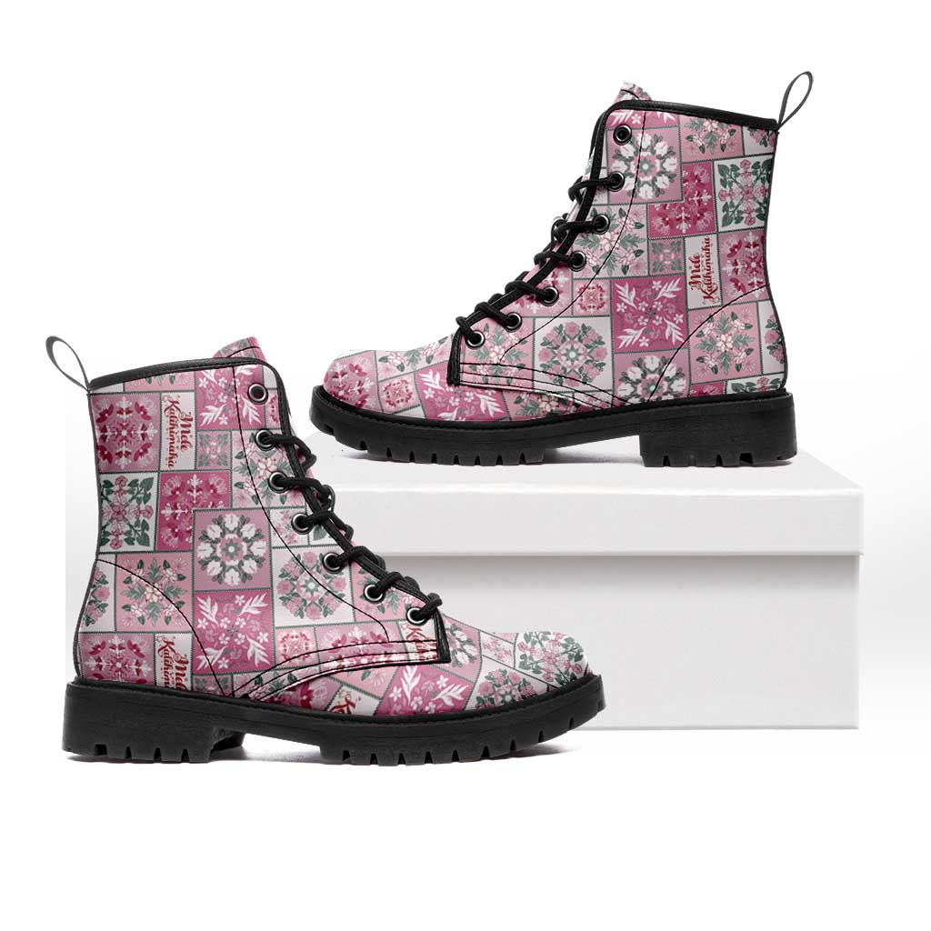 Mele Kalikimaka Hawaii Christmas Leather Boots Akala Seamless Floral Motif - Polynesian Pride