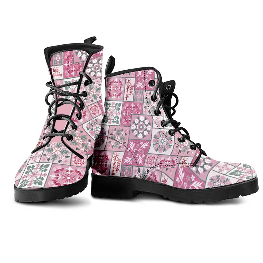 Mele Kalikimaka Hawaii Christmas Leather Boots Akala Seamless Floral Motif - Polynesian Pride