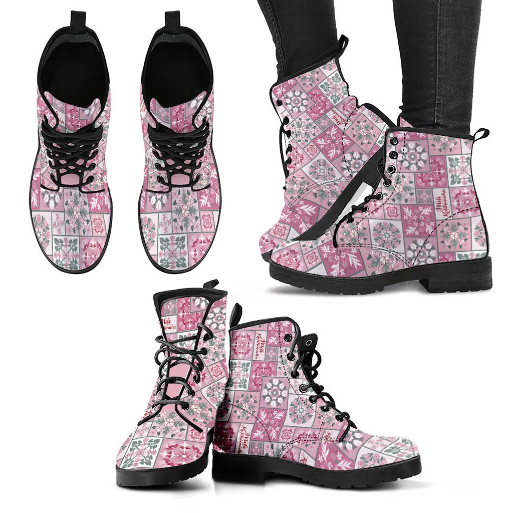 Mele Kalikimaka Hawaii Christmas Leather Boots Akala Seamless Floral Motif - Polynesian Pride