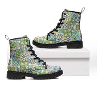 Mele Kalikimaka Hawaii Christmas Leather Boots Omaomao Seamless Floral Motif - Polynesian Pride