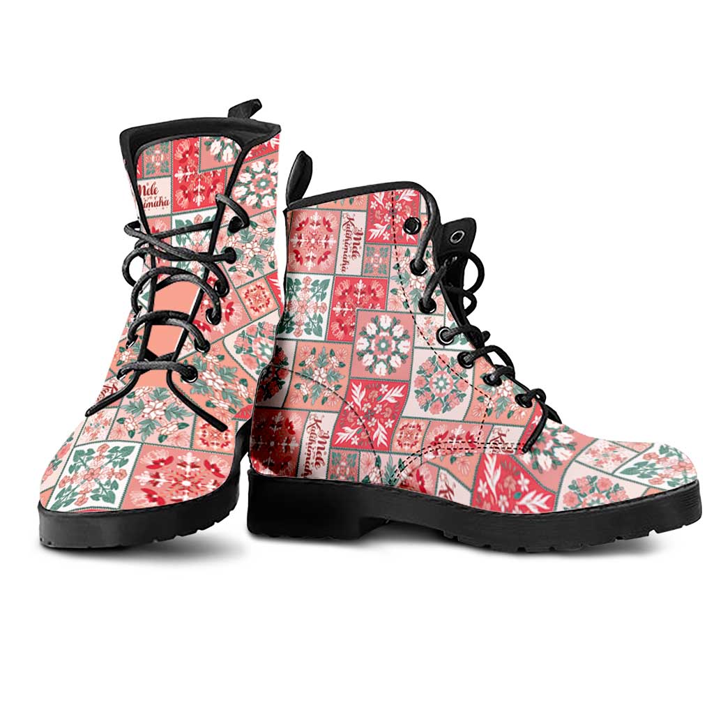 Mele Kalikimaka Hawaii Christmas Leather Boots Ulaula Seamless Floral Motif - Polynesian Pride