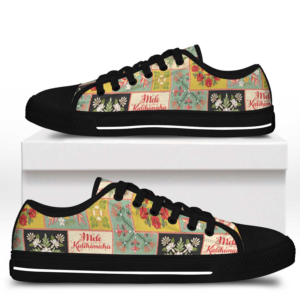 Mele Kalikimaka Hawaii Christmas Low Top Shoes Melemele Mama Seamless Floral Motif LT9 - Polynesian Pride