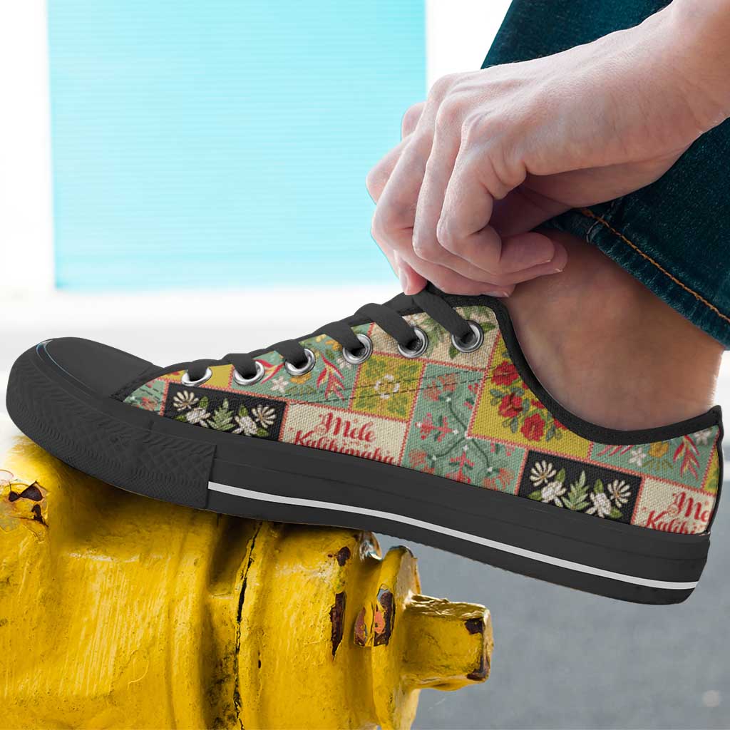 Mele Kalikimaka Hawaii Christmas Low Top Shoes Melemele Mama Seamless Floral Motif LT9 - Polynesian Pride