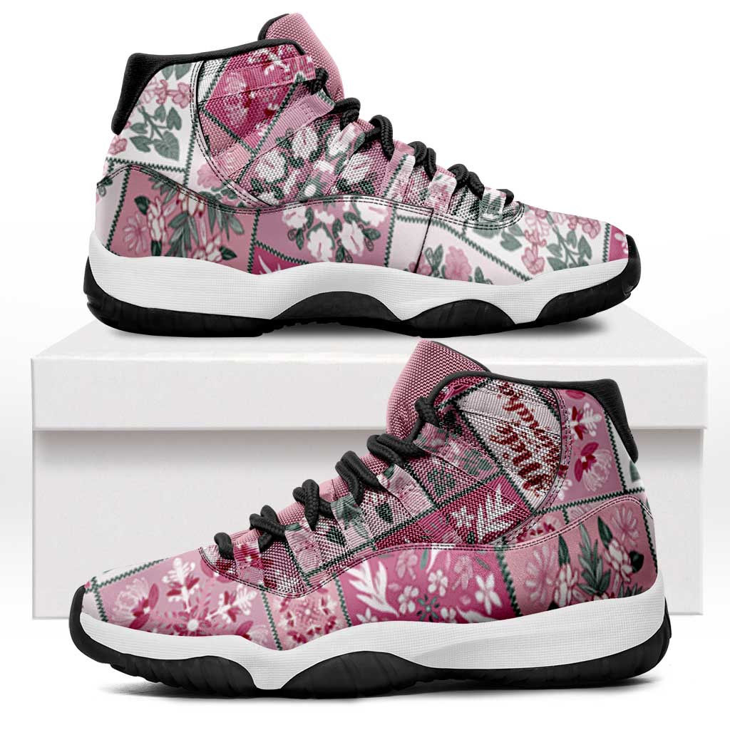 Mele Kalikimaka Hawaii Christmas Sneakers J11 Akala Seamless Floral Motif - Polynesian Pride