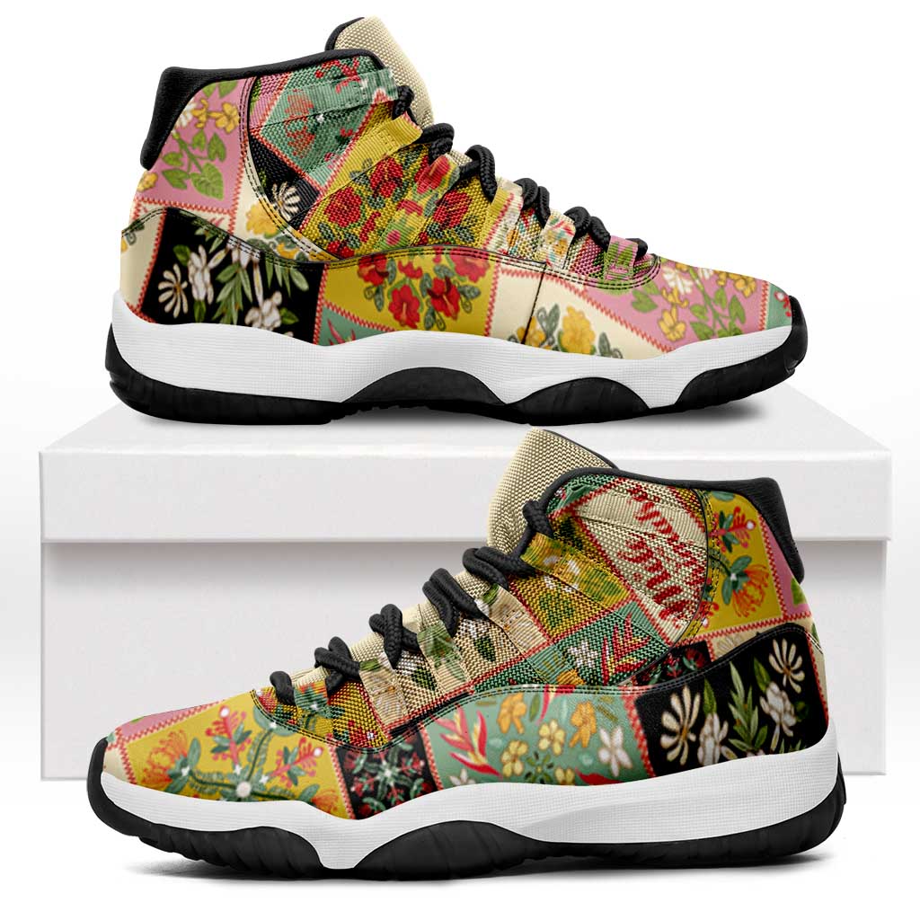 Mele Kalikimaka Hawaii Christmas Sneakers J11 Melemele Mama Seamless Floral Motif LT9 Beige - Polynesian Pride
