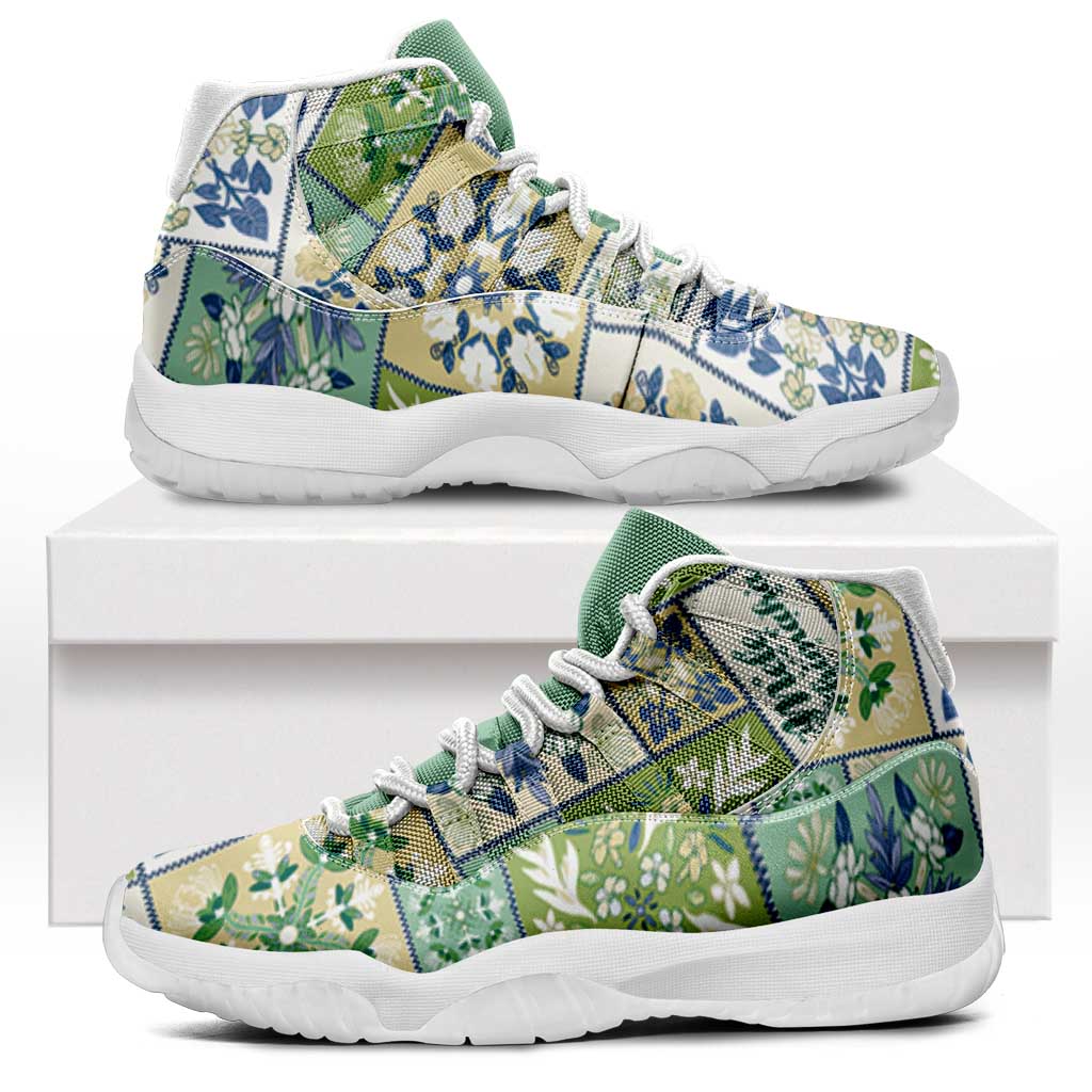 Mele Kalikimaka Hawaii Christmas Sneakers J11 Omaomao Seamless Floral Motif LT9 Green - Polynesian Pride