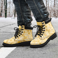 Melemele Aloha Hawaii All Season Boots Plumeria Lei With Palaka Motif - Polynesian Pride