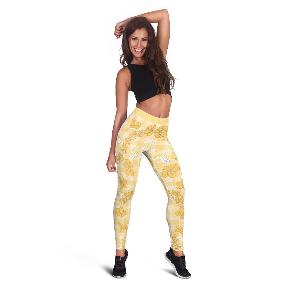 Melemele Aloha Hawaii Leggings Plumeria Lei With Palaka Motif - Polynesian Pride