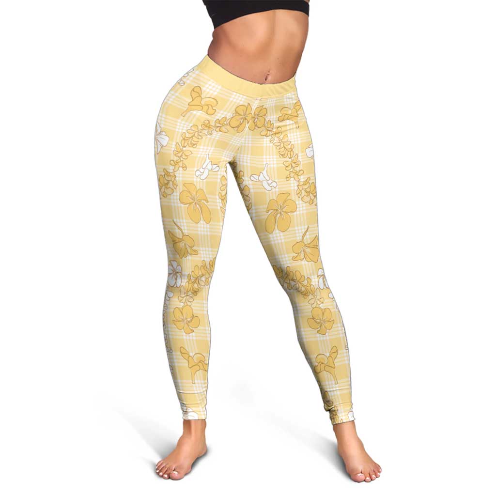 Melemele Aloha Hawaii Leggings Plumeria Lei With Palaka Motif - Polynesian Pride