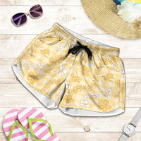 Melemele Aloha Hawaii Shorts for Women Plumeria Lei With Palaka Motif LT14 Yellow - Polynesian Pride