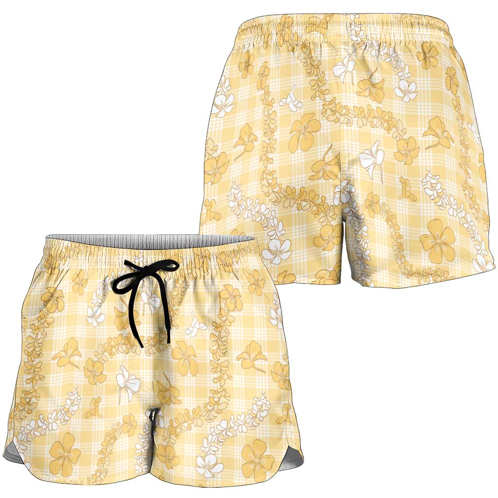 Melemele Aloha Hawaii Shorts for Women Plumeria Lei With Palaka Motif LT14 - Polynesian Pride