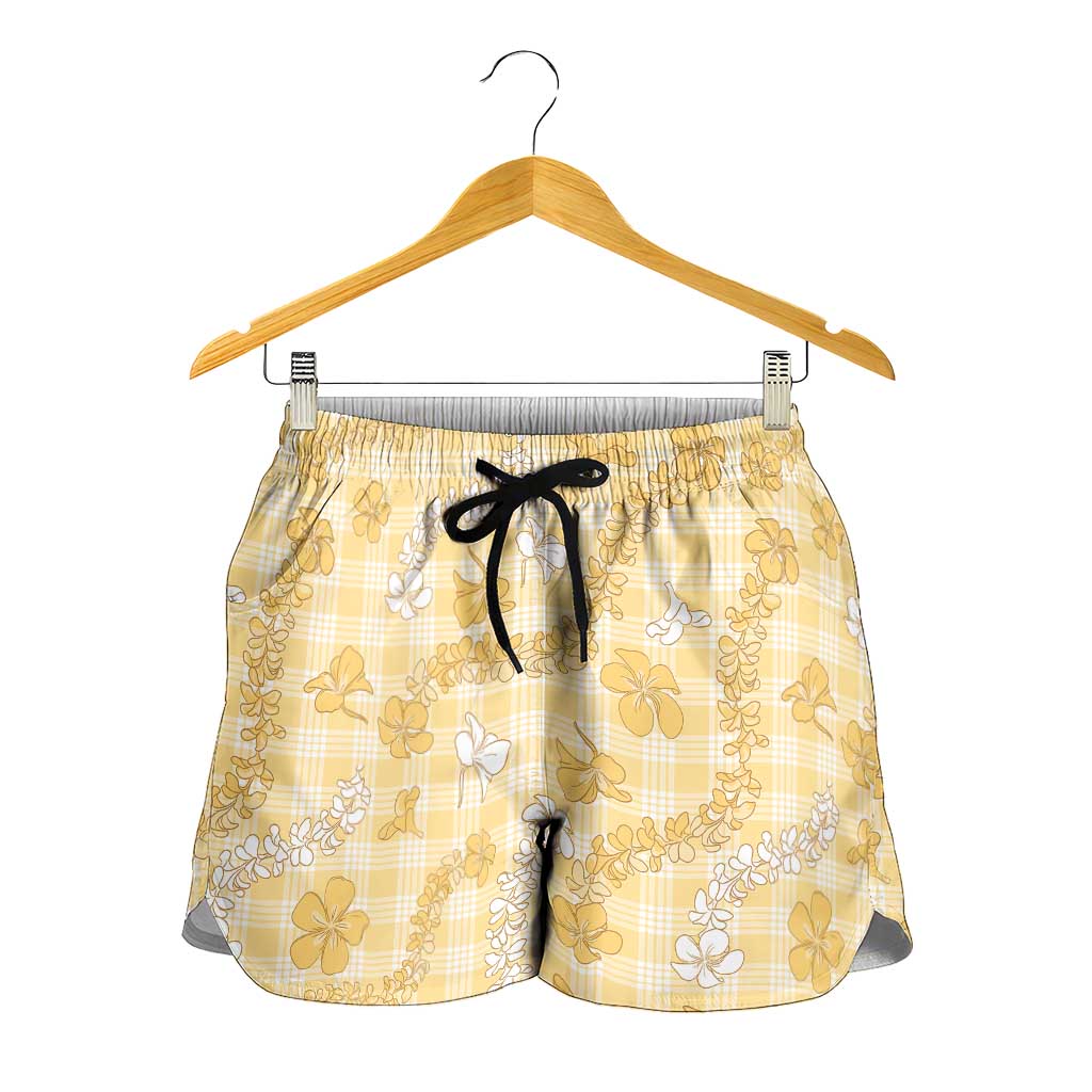 Melemele Aloha Hawaii Shorts for Women Plumeria Lei With Palaka Motif LT14 - Polynesian Pride