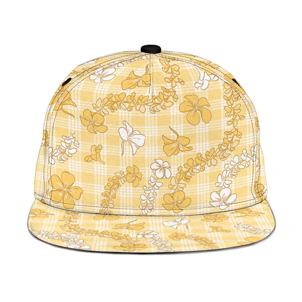 Melemele Aloha Hawaii Snapback Cap Plumeria Lei With Palaka Motif - Polynesian Pride