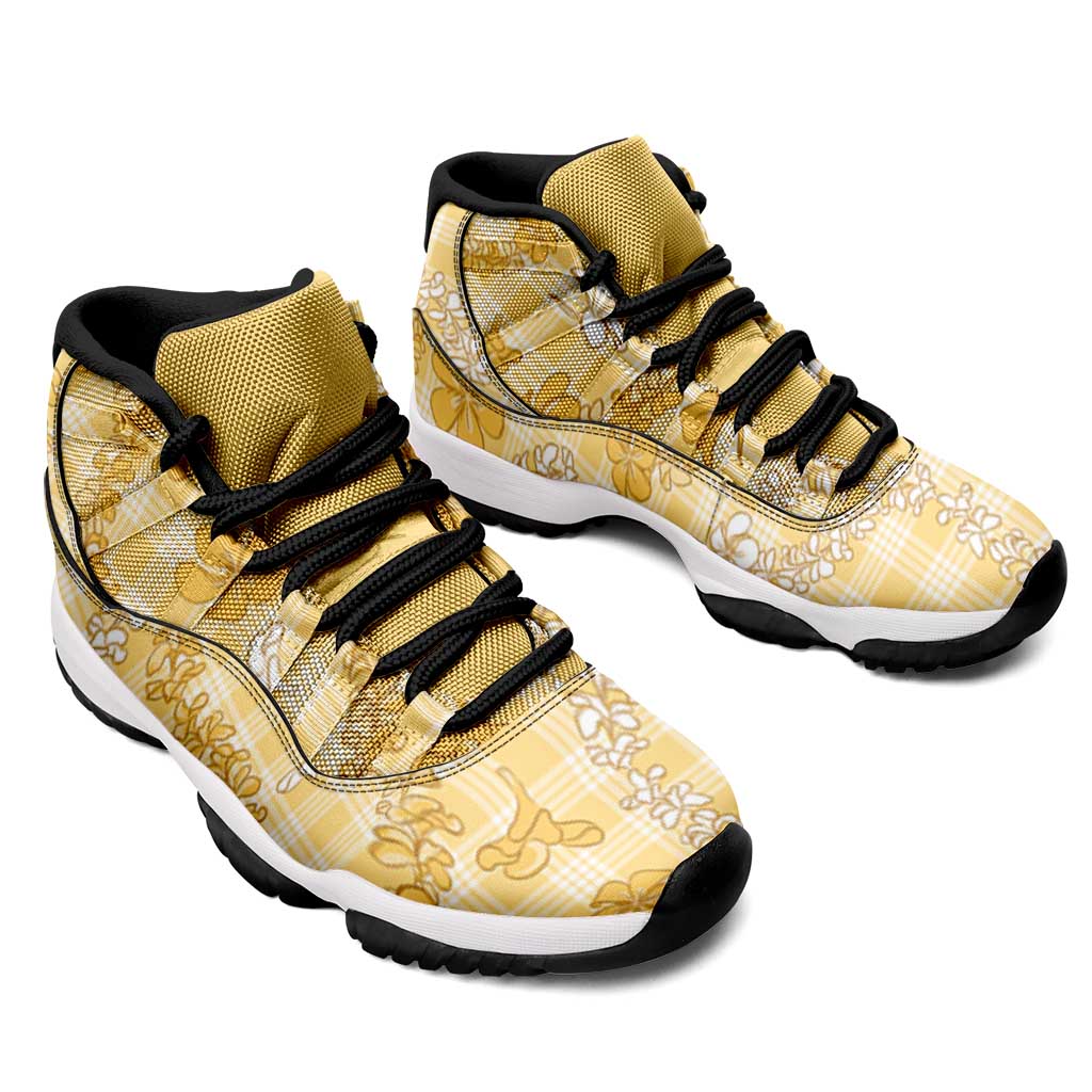 Melemele Aloha Hawaii Sneakers J11 Plumeria Lei With Palaka Motif - Polynesian Pride
