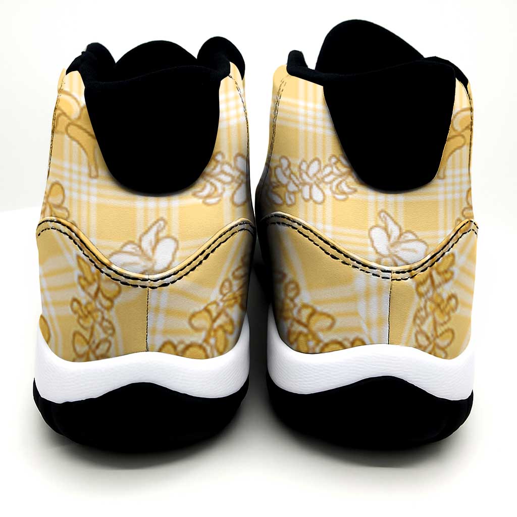 Melemele Aloha Hawaii Sneakers J11 Plumeria Lei With Palaka Motif - Polynesian Pride