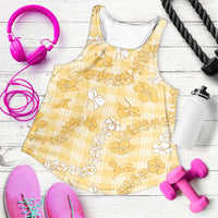 Melemele Aloha Hawaii Women Racerback Tank Plumeria Lei With Palaka Motif LT14 Yellow - Polynesian Pride