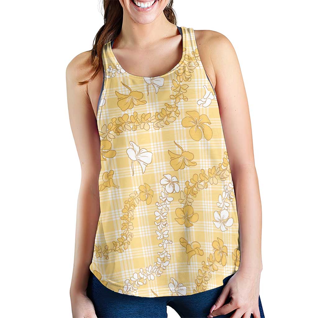 Melemele Aloha Hawaii Women Racerback Tank Plumeria Lei With Palaka Motif LT14 - Polynesian Pride