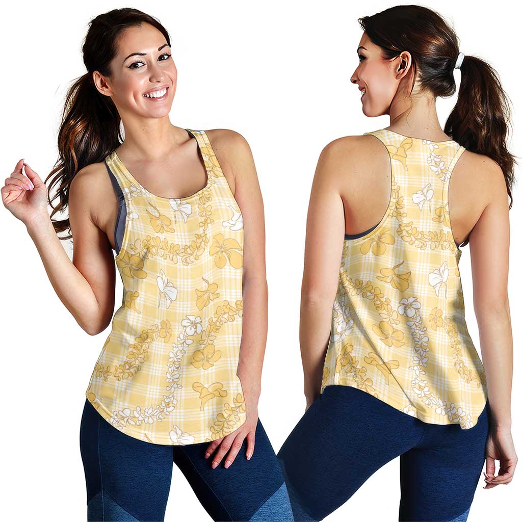 Melemele Aloha Hawaii Women Racerback Tank Plumeria Lei With Palaka Motif LT14 - Polynesian Pride