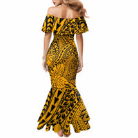 Hawaii Couples Matching Mermaid Dress and Hawaiian Shirt - Gold Polynesian Tribal Art LT14 - Polynesian Pride
