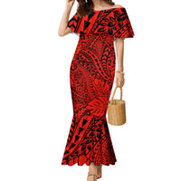 Hawaii Couples Matching Mermaid Dress and Hawaiian Shirt Red Polynesian Tribal Art LT14 - Polynesian Pride