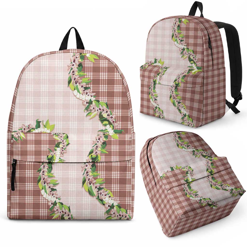 Mocha Hawaii Palaka Backpack Maile Pikake Honohono Orchid Lei LT05 - Polynesian Pride