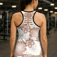 Mocha Mousse Aloha Hawaii Hollow Tank Top Monstera Hibiscus Plumeria Seamless Vibes - Polynesian Pride