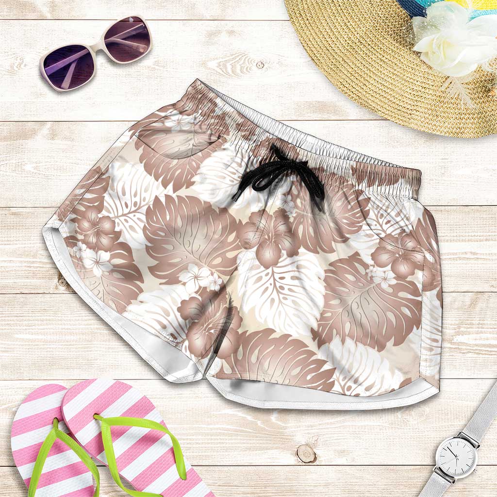 Mocha Mousse Aloha Hawaii Shorts for Women Monstera Hibiscus Plumeria Seamless Vibes LT14 Mocha Mousse - Polynesian Pride