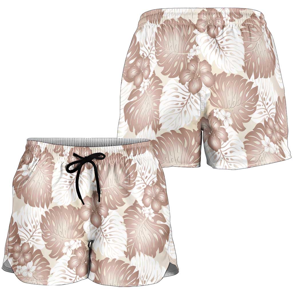 Mocha Mousse Aloha Hawaii Shorts for Women Monstera Hibiscus Plumeria Seamless Vibes LT14 - Polynesian Pride