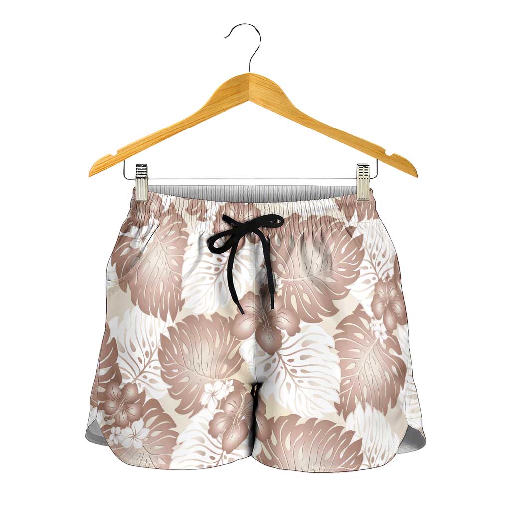 Mocha Mousse Aloha Hawaii Shorts for Women Monstera Hibiscus Plumeria Seamless Vibes LT14 - Polynesian Pride