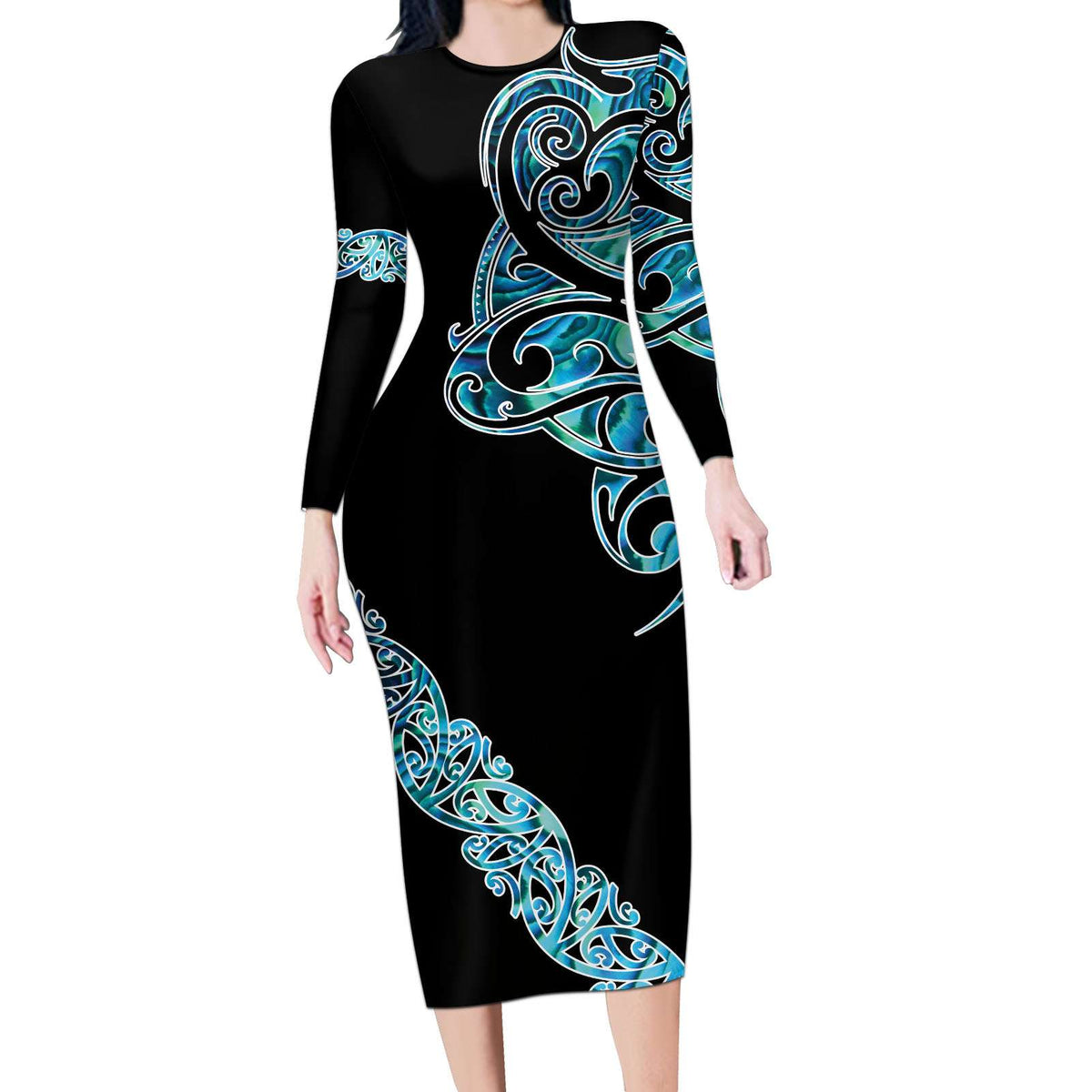 Customer request - harn.newton - 08/07/26 - Long Sleeve Bodycon Dress - LT9 - Polynesian Pride