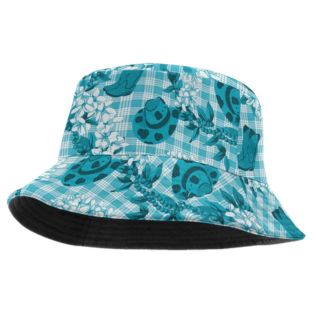 Mokihana Maile Ilima Leis Paniolo Palaka Bucket Hat Hawaiian Polu Opa Spirit LT9 One Size Turquoise - Polynesian Pride