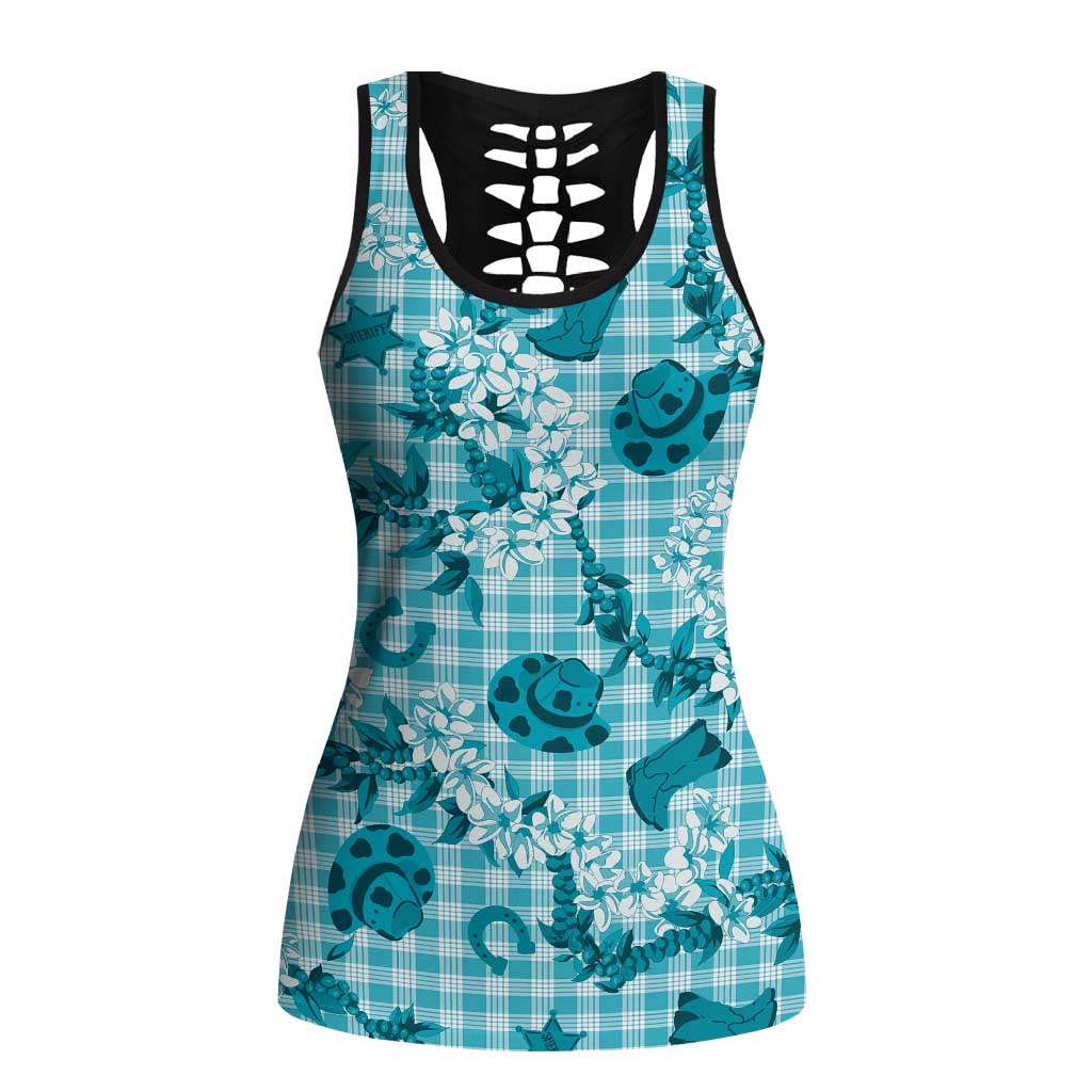 Mokihana Maile Ilima Leis Paniolo Palaka Hollow Tank Top Hawaiian Polu Opa Spirit LT9 Female Turquoise - Polynesian Pride