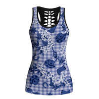 Mokihana Maile Ilima Leis Paniolo Palaka Hollow Tank Top Hawaiian Polu Spirit LT9 Female Blue - Polynesian Pride