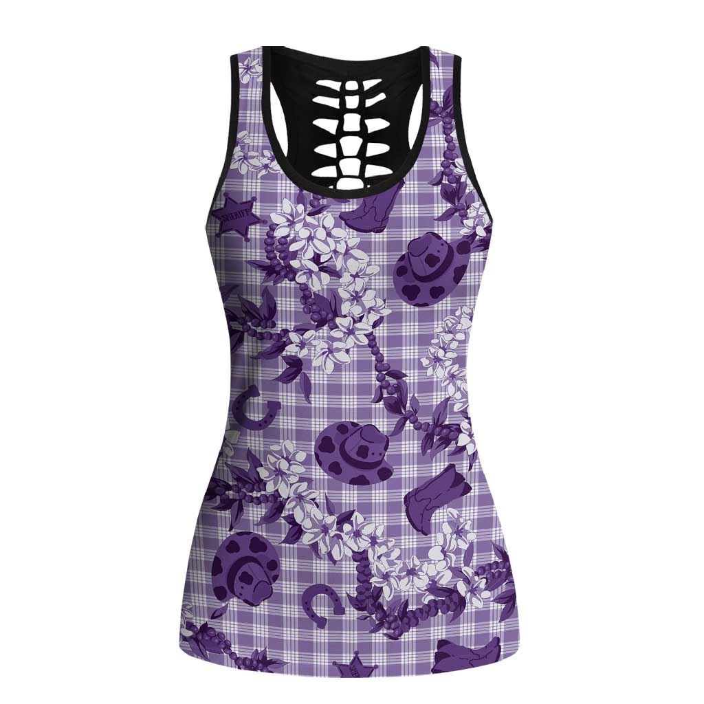 Mokihana Maile Ilima Leis Paniolo Palaka Hollow Tank Top Hawaiian Poni Spirit LT9 Female Purple - Polynesian Pride