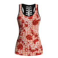 Mokihana Maile Ilima Leis Paniolo Palaka Hollow Tank Top Hawaiian Ulaula Spirit LT9 Female Red - Polynesian Pride