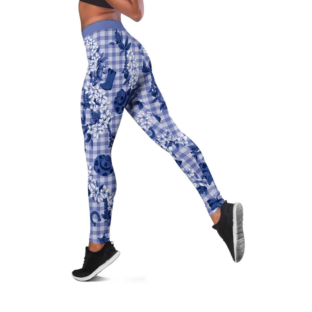 Mokihana Maile Ilima Leis Paniolo Palaka Leggings Hawaiian Polu Spirit LT9 Blue - Polynesian Pride