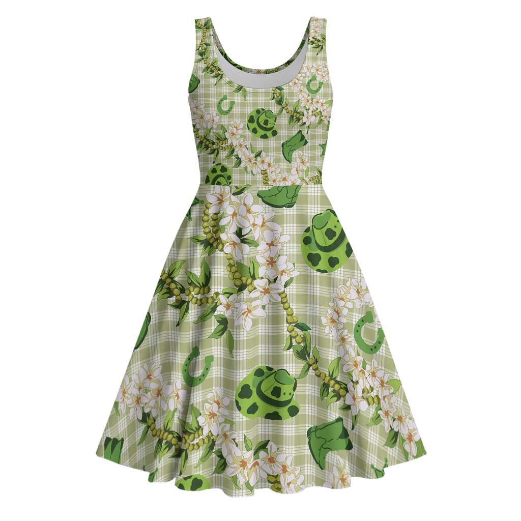 Mokihana Maile Ilima Leis Paniolo Palaka Midi Dress Hawaiian Omaomo Ala Spirit LT9 Green - Polynesian Pride