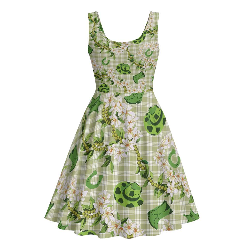 Mokihana Maile Ilima Leis Paniolo Palaka Midi Dress Hawaiian Omaomo Ala Spirit LT9 - Polynesian Pride