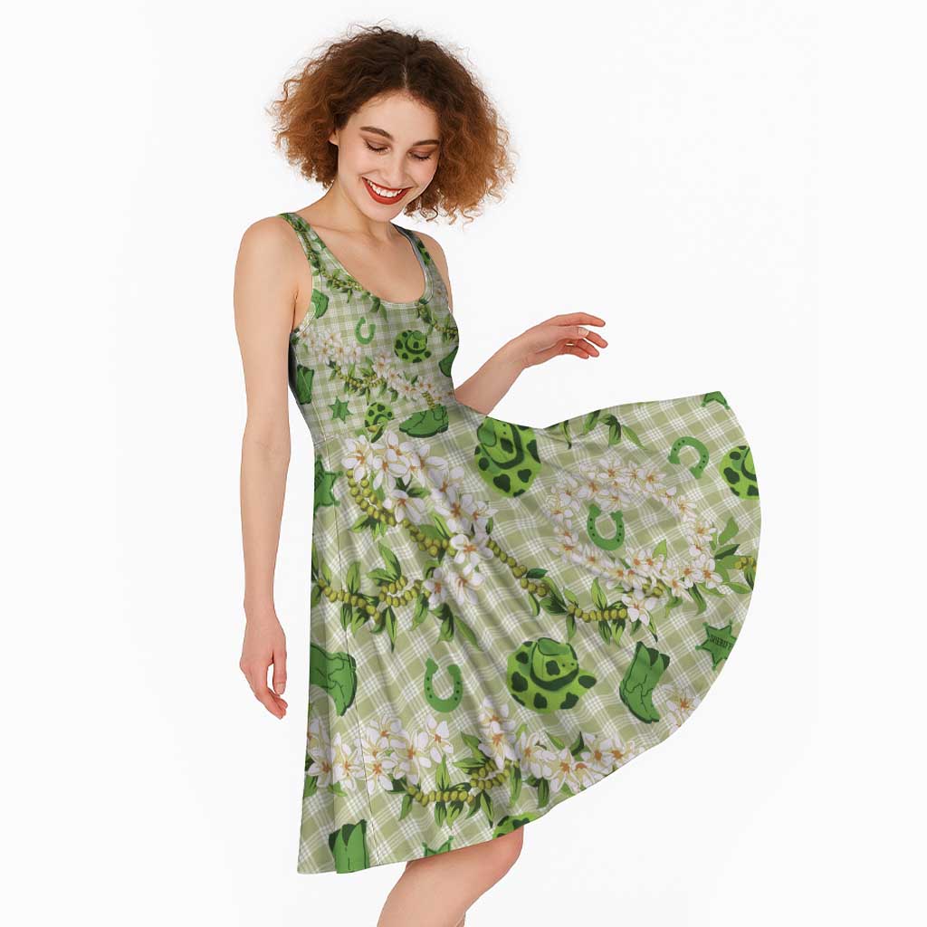 Mokihana Maile Ilima Leis Paniolo Palaka Midi Dress Hawaiian Omaomo Ala Spirit LT9 - Polynesian Pride
