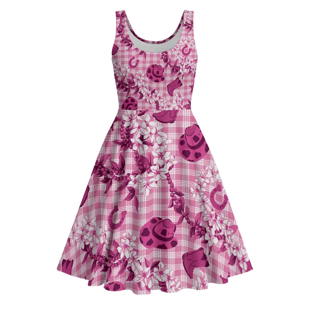 Mokihana Maile Ilima Leis Paniolo Palaka Midi Dress Hawaiian Omaomo Ulaula Spirit LT9 Pink - Polynesian Pride