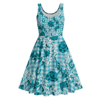 Mokihana Maile Ilima Leis Paniolo Palaka Midi Dress Hawaiian Polu Opa Spirit LT9 Turquoise - Polynesian Pride