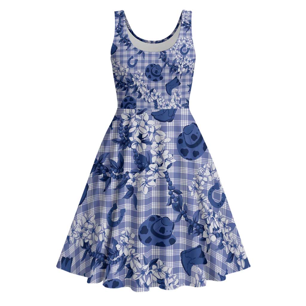 Mokihana Maile Ilima Leis Paniolo Palaka Midi Dress Hawaiian Polu Spirit LT9 Blue - Polynesian Pride
