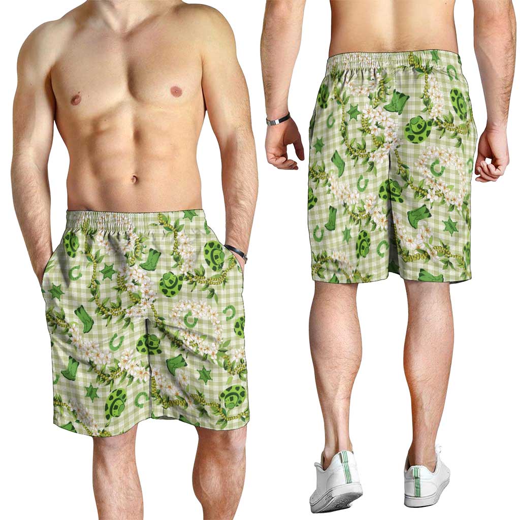 Mokihana Maile Ilima Leis Paniolo Palaka Shorts for Men Hawaiian Omaomo Ala Spirit LT9 - Polynesian Pride
