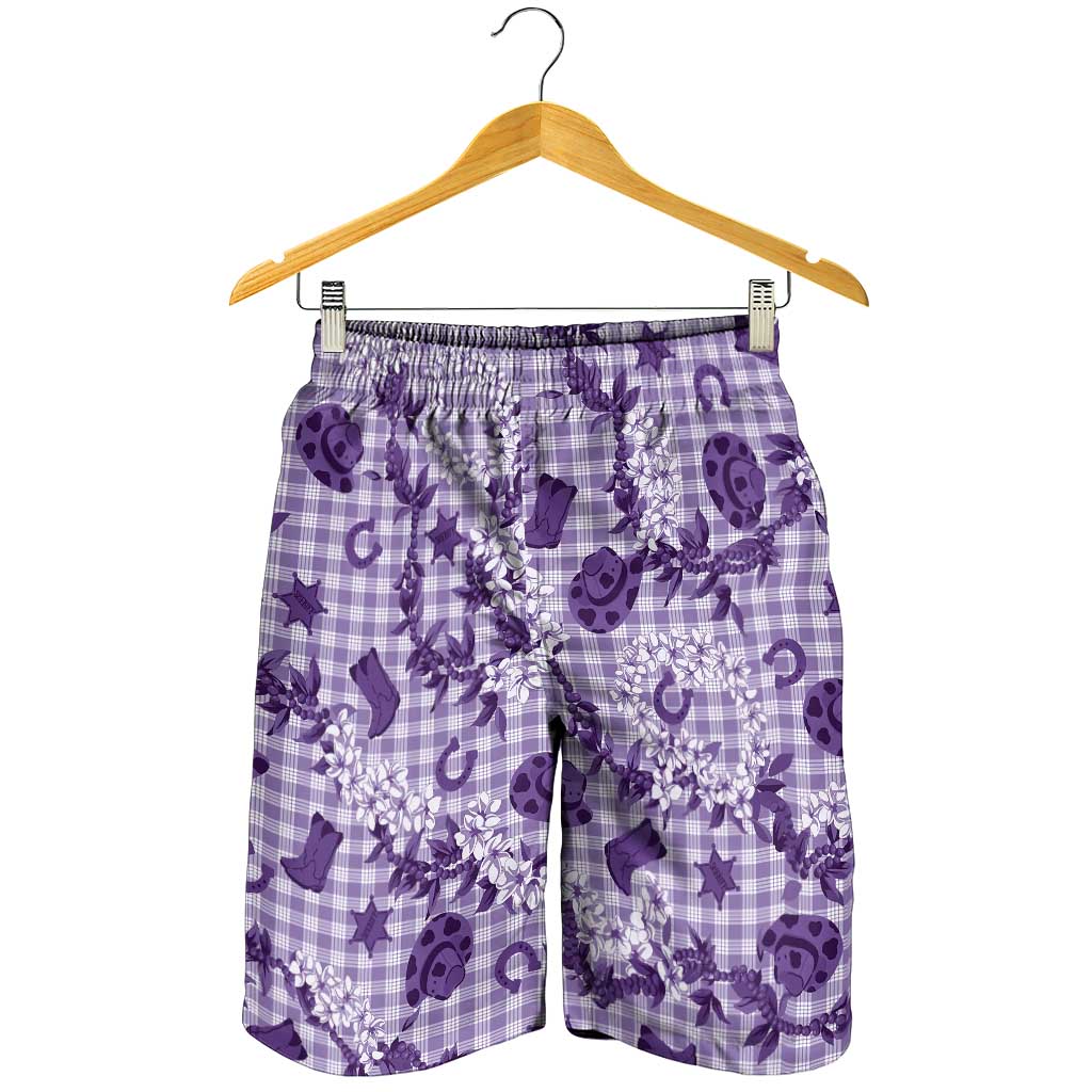 Mokihana Maile Ilima Leis Paniolo Palaka Shorts for Men Hawaiian Poni Spirit LT9 - Polynesian Pride