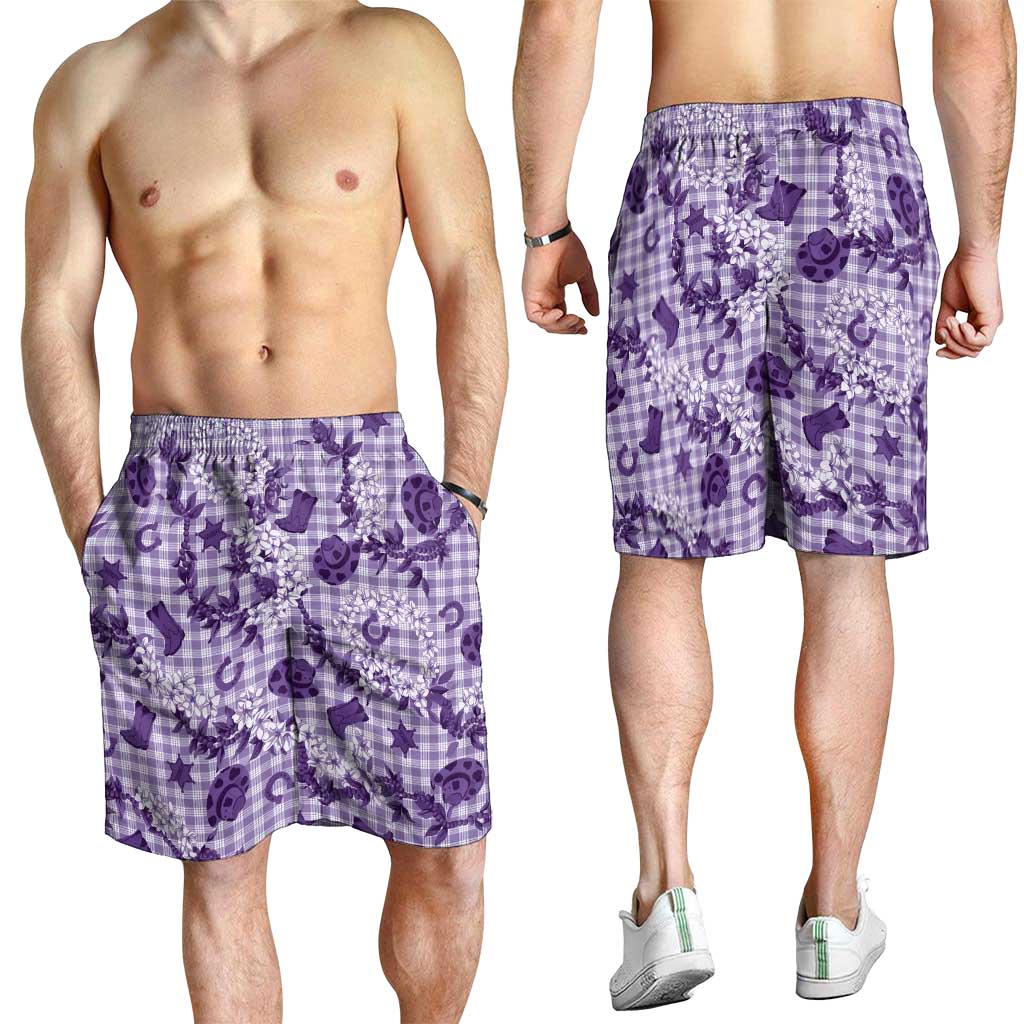 Mokihana Maile Ilima Leis Paniolo Palaka Shorts for Men Hawaiian Poni Spirit LT9 - Polynesian Pride