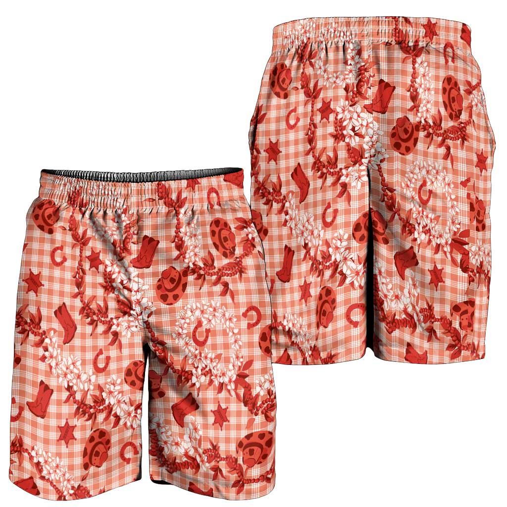 Mokihana Maile Ilima Leis Paniolo Palaka Shorts for Men Hawaiian Ulaula Spirit LT9 - Polynesian Pride