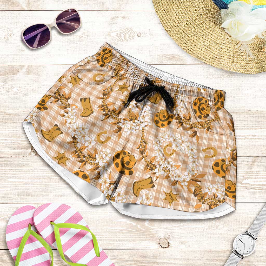 Mokihana Maile Ilima Leis Paniolo Palaka Shorts for Women Hawaiian Kula Spirit LT9 Gold - Polynesian Pride
