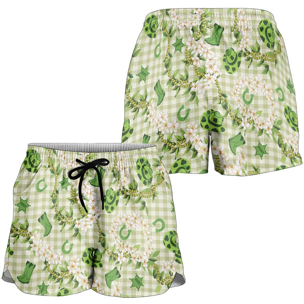 Mokihana Maile Ilima Leis Paniolo Palaka Shorts for Women Hawaiian Omaomo Ala Spirit LT9 - Polynesian Pride